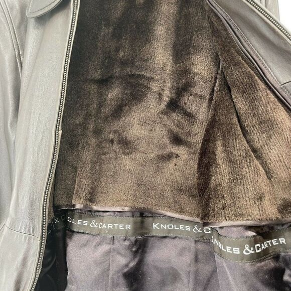 Knoles & Carter Leather Jacket Vintage Brown Belted Full Zip Size L Mid Length - Picture 9 of 11